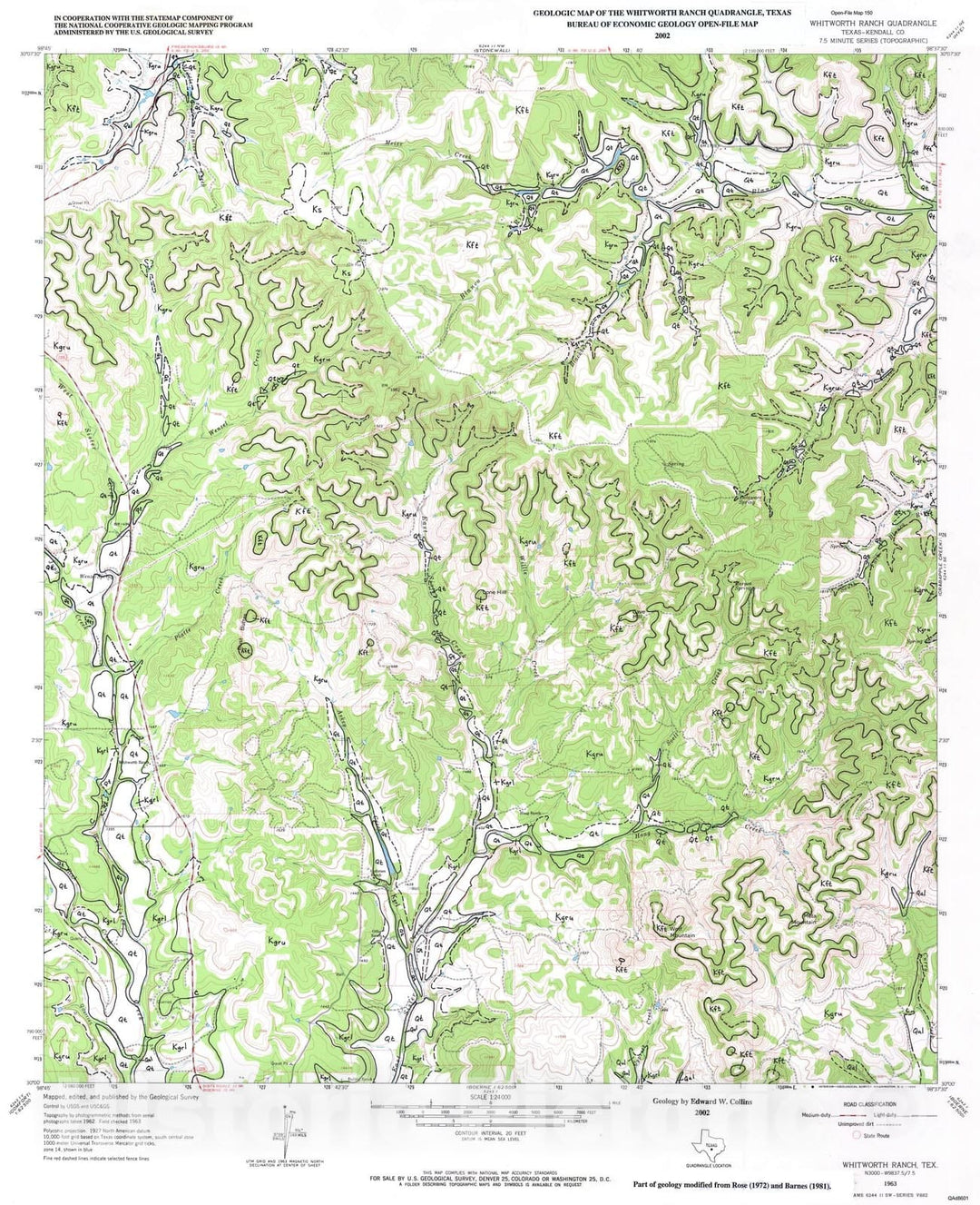 Map : Geologic map of the Whitworth Ranch quadrangle, Texas, 2002 Cartography Wall Art :