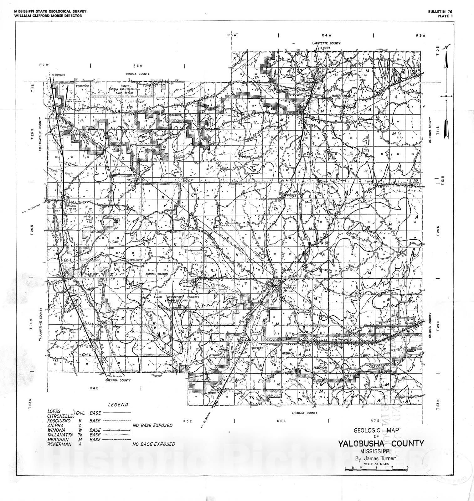 Map : Yalobusha County geology [Mississippi], 1952 Cartography Wall Art :