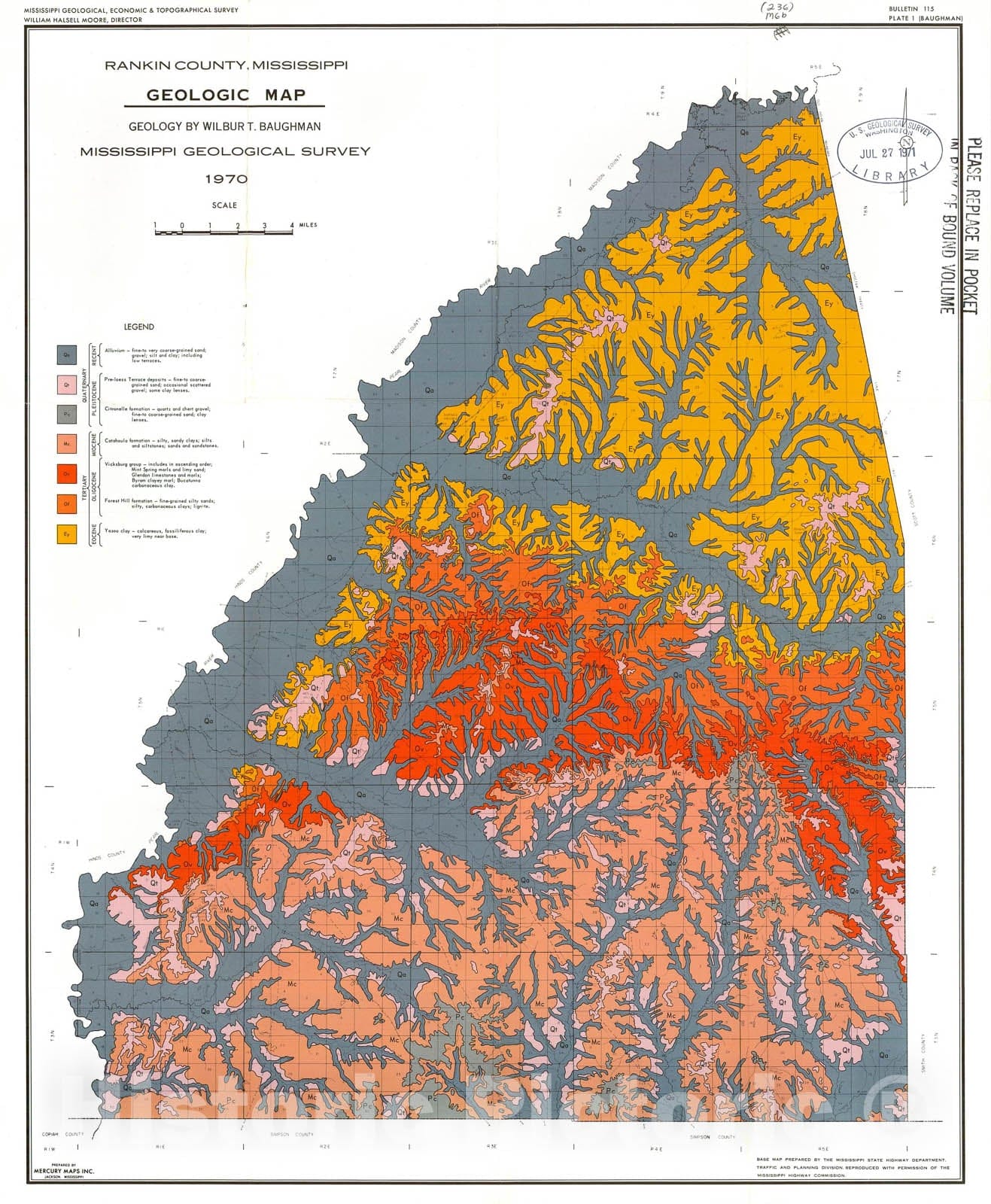 Map : Rankin County geology and mineral resources [Mississippi], 1971 Cartography Wall Art :