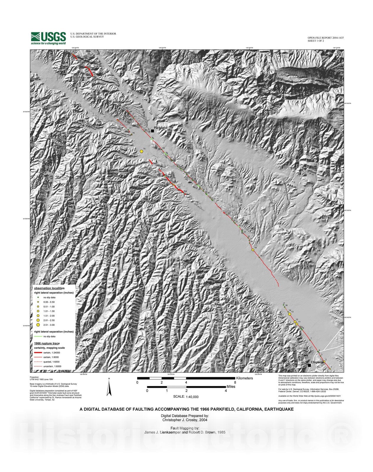 Map : Digital database of faulting accompanying the 1966 Parkfield, California, earthquake, 2004 Cartography Wall Art :