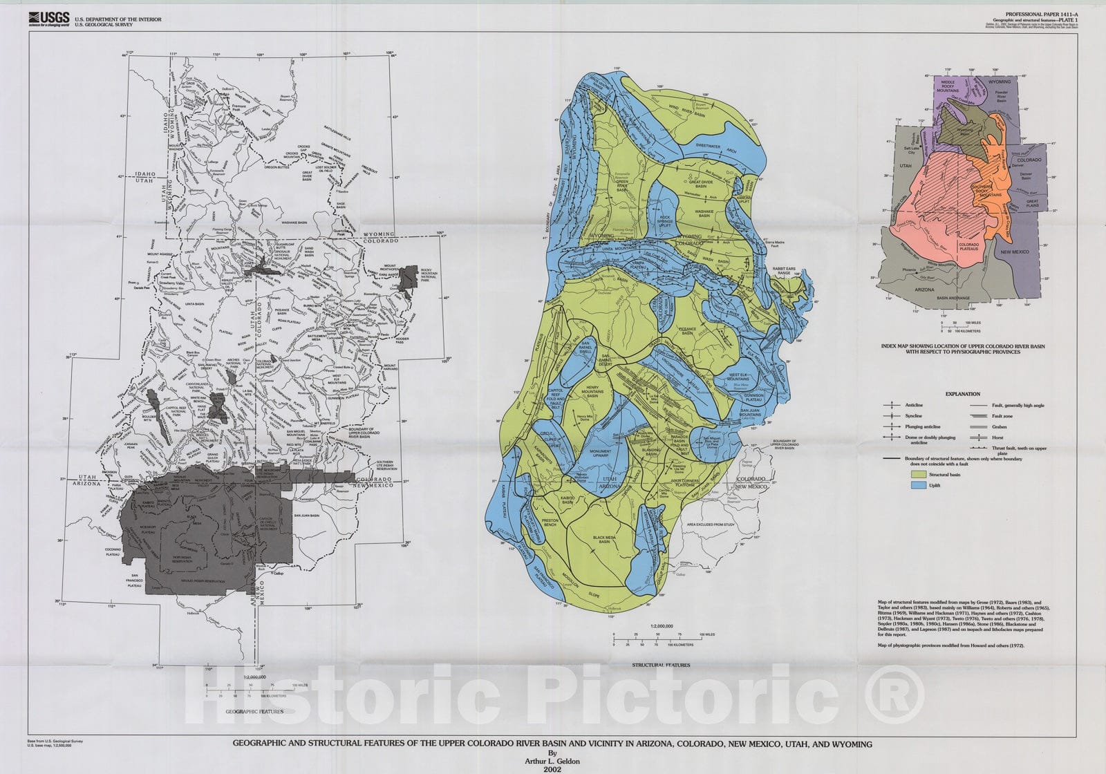 Map : Geology of Paleozoic rocks in the upper Colorado River Basin in Arizona, Colorado, New Mexico, Utah, and Wyoming, excluding the San Juan Basin, 2003 Cartography Wall Art :
