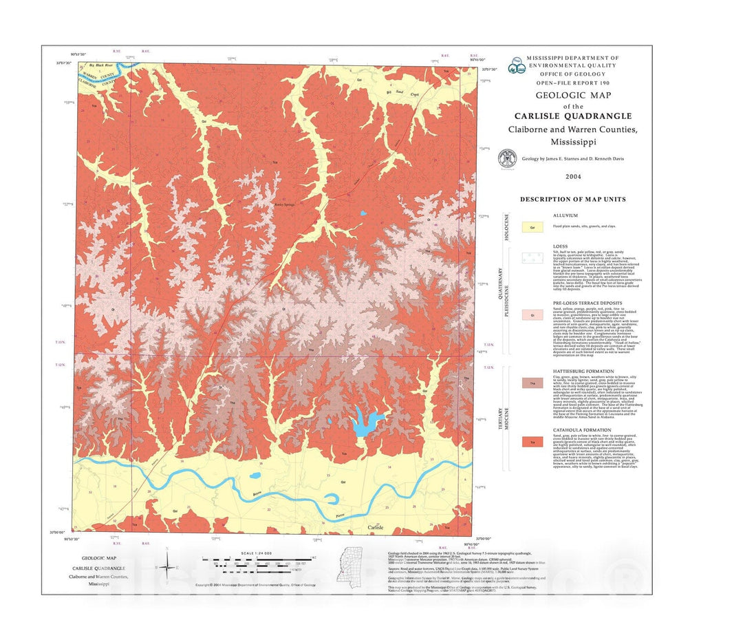 Map : Geologic map of the Carlisle quadrangle, Claiborne and Warren Counties, Mississippi, 2004 Cartography Wall Art :