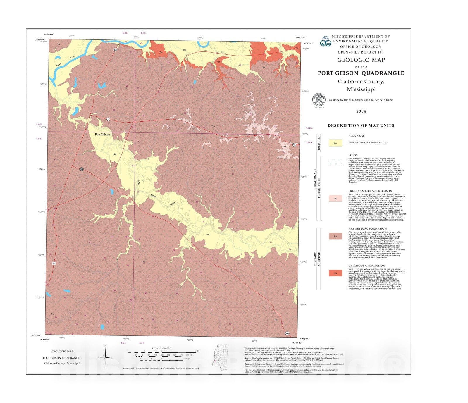 Map : Geologic map of the Port Gibson quadrangle, Claiborne County, Mississippi, 2004 Cartography Wall Art :