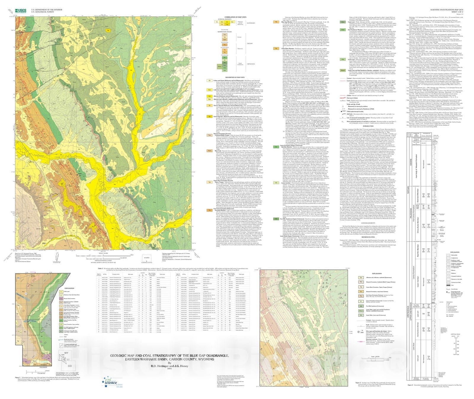 Map : Geologic map and coal stratigraphy of the Blue Gap quadrangle, eastern Washakie Basin, Carbon County, Wyoming, 2005 Cartography Wall Art :