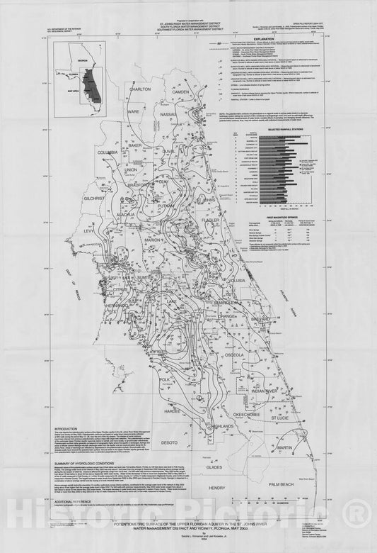 Map : Potentiometric surface of the upper Floridan aquifer in the St. Johns River Water Management District and vicinity, Florida, May 2003, 2004 Cartography Wall Art :