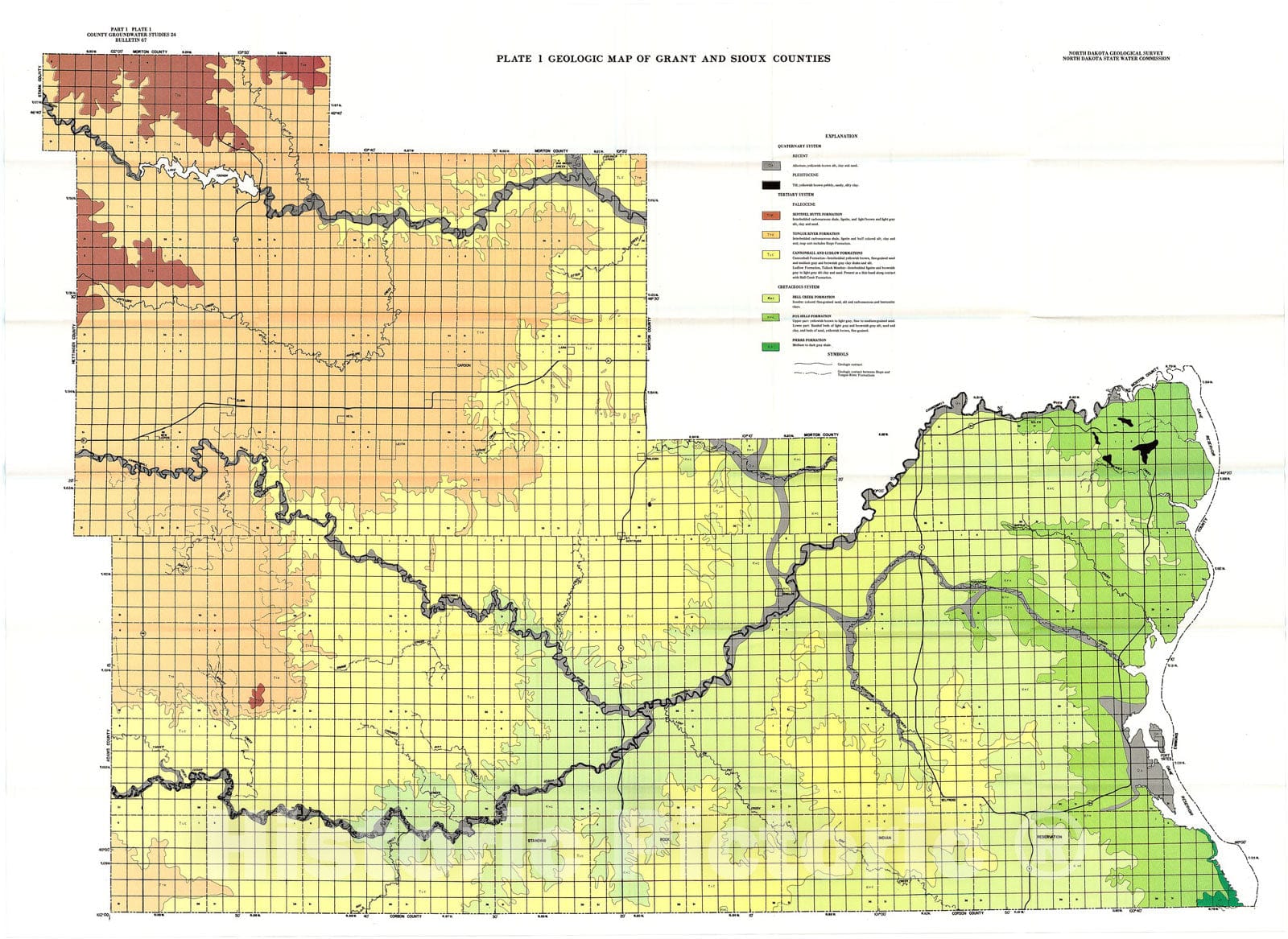 Map : Geology of Grant and Sioux Counties, North Dakota:  part I, 1982 Cartography Wall Art :