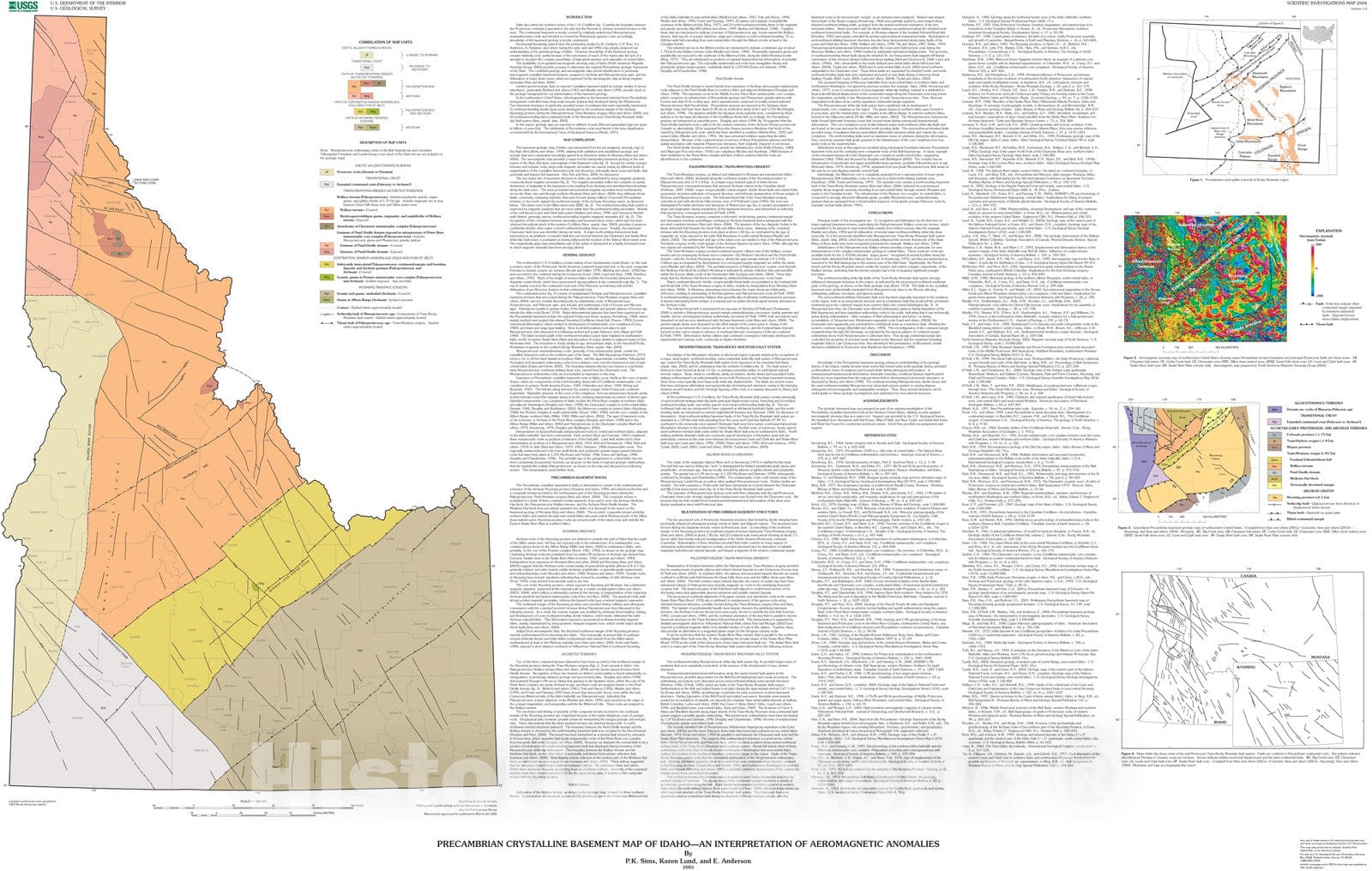 Map : Precambrian crystalline basement map of Idaho -- an interpretation of aeromagnetic anomalies, 2005 Cartography Wall Art :