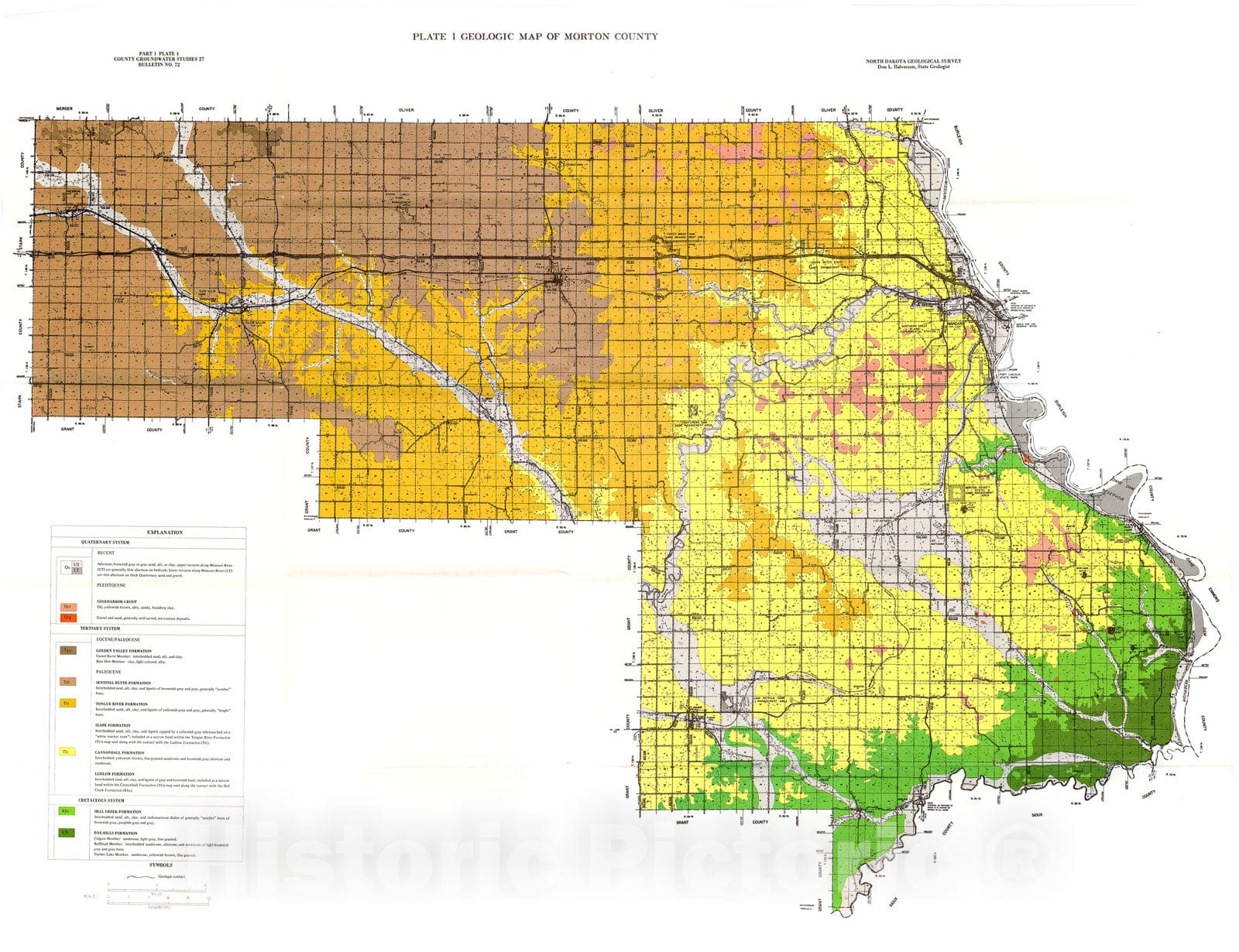 Map : Geology of Morton County, North Dakota:  part I, 1983 Cartography Wall Art :