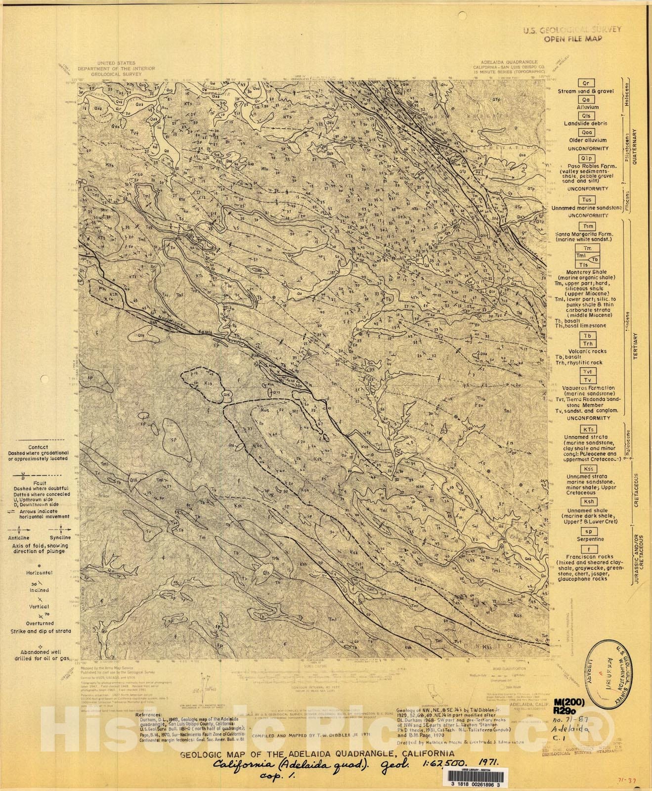 Map : Geologic maps of seventeen 15-minute quadrangles (1:62,500) along the San Andreas fault in vicinity of King City, Coalinga, 1971 Cartography Wall Art :