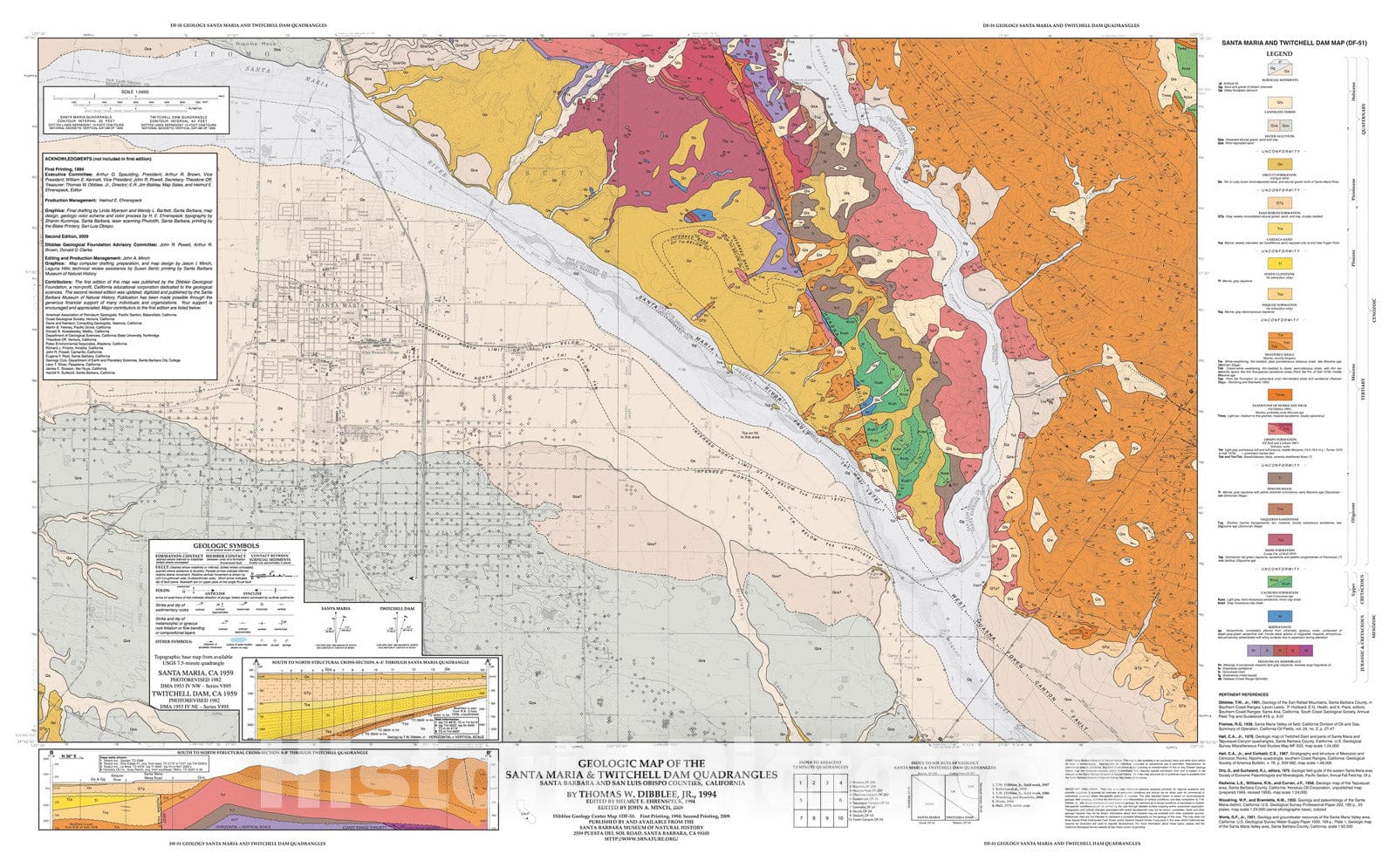 Map : Geologic map of the Santa Maria and Twitchell Dam quadrangles, Santa Barbara and San Luis Obispo Counties, California, 1994 Cartography Wall Art :