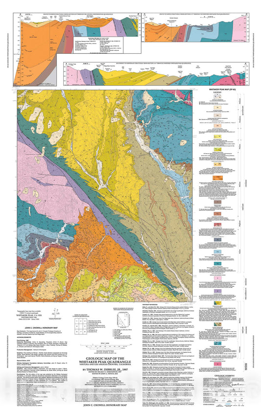 Map : Geologic map of the Whitaker Peak quadrangle, Los Angeles and Ventura Counties, California, 1997 Cartography Wall Art :