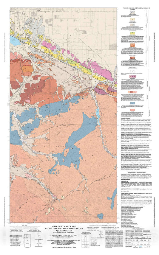 Map : Geologic map of the Pacifico Mountain and Palmdale (south half) quadrangles, Los Angeles County,  California, 2001 Cartography Wall Art :