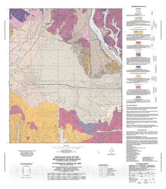 Map : Geologic map of the Beaumont quadrangle, Riverside County, California, 2003 Cartography Wall Art :