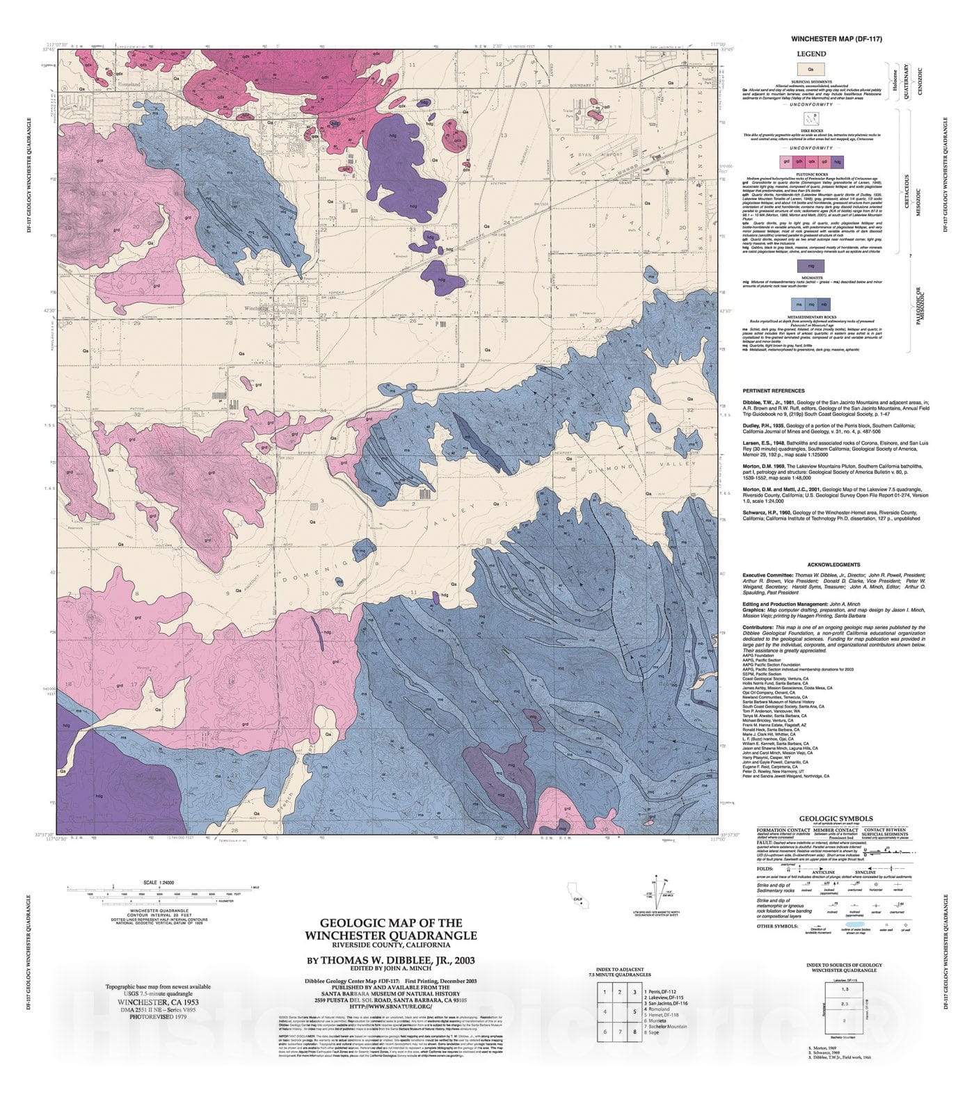 Map : Geologic map of the Winchester quadrangle, Riverside County, California, 2003 Cartography Wall Art :
