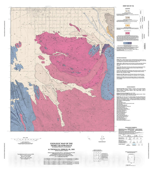 Map : Geologic map of the Hemet quadrangle, Riverside County, California, 2003 Cartography Wall Art :