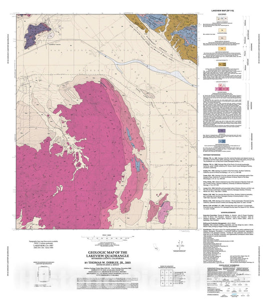 Map : Geologic map of the Lakeview quadrangle, Riverside County, California, 2003 Cartography Wall Art :