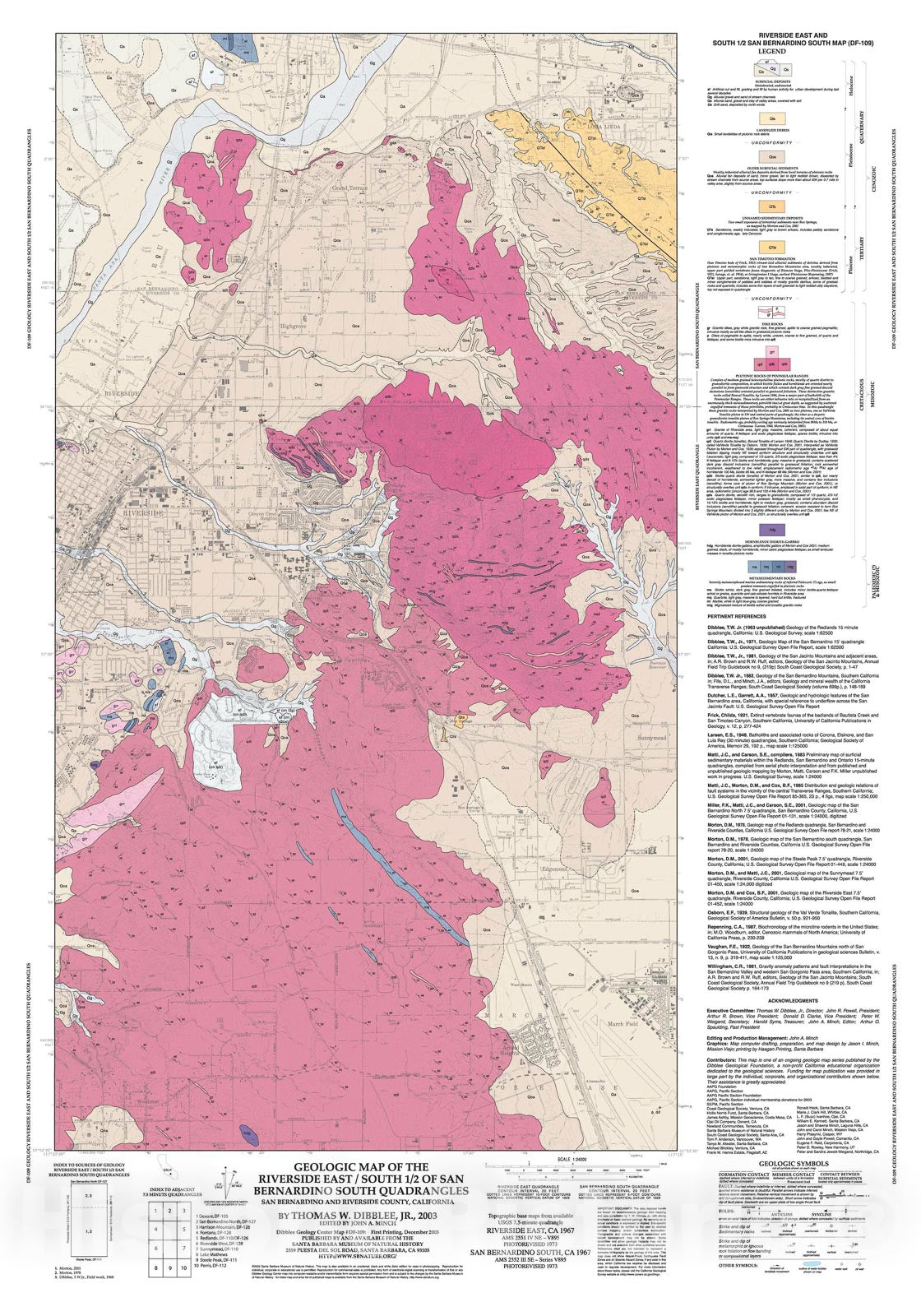 Map : Geologic map of the Riverside East/south 1/2 of San Bernardino South quadrangles, San Bernardino and Riverside County, California, 2003 Cartography Wall Art :
