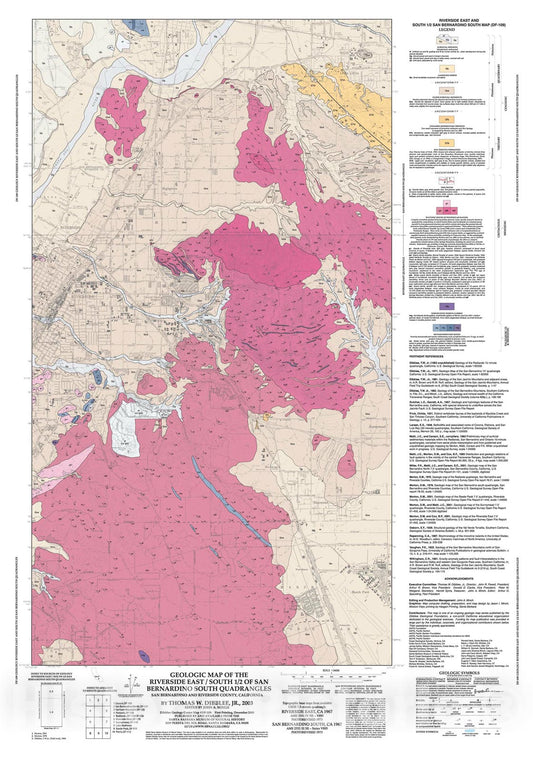 Map : Geologic map of the Riverside East/south 1/2 of San Bernardino South quadrangles, San Bernardino and Riverside County, California, 2003 Cartography Wall Art :