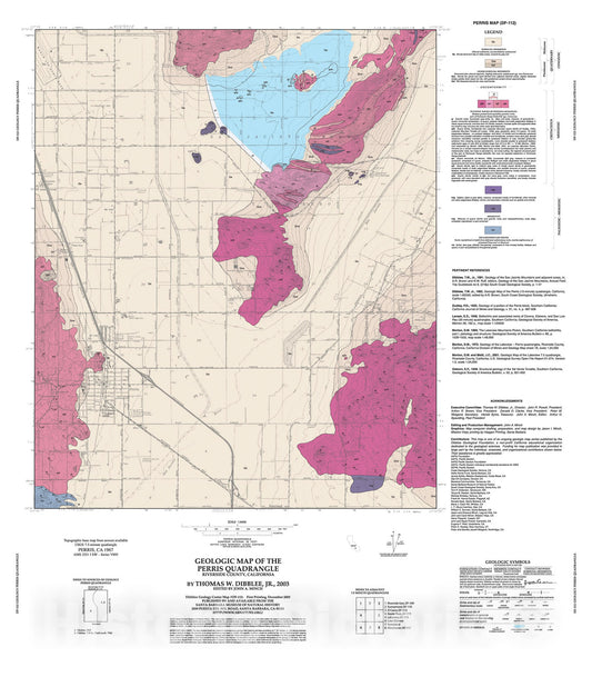 Map : Geologic map of the Perris quadrangle, Riverside County, California, 2003 Cartography Wall Art :