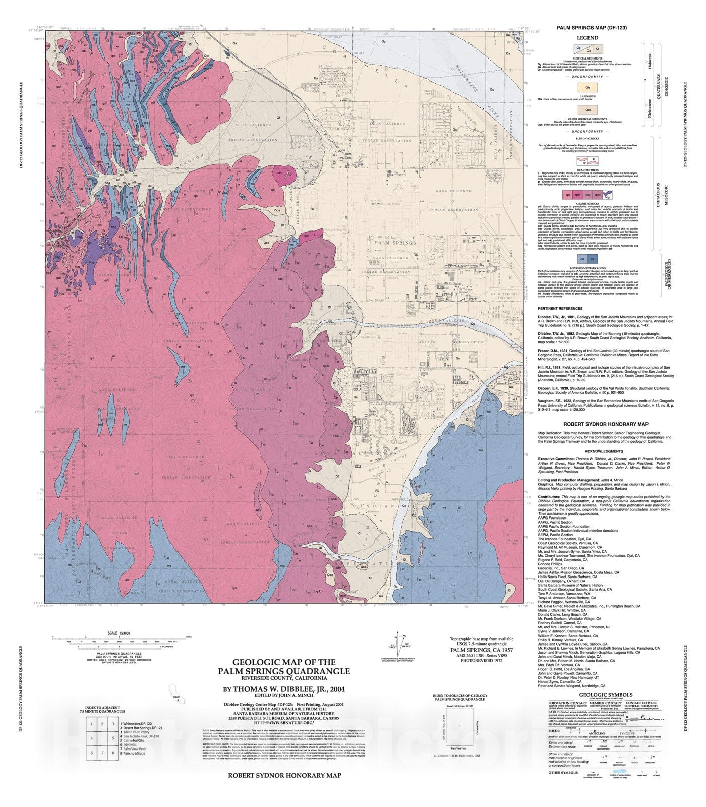 Map : Geologic map of the Palm Springs quadrangle, Riverside County, California, 2004 Cartography Wall Art :