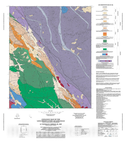 Map : Geologic map of the Lick Observatory quadrangle, Santa Clara County, California, 2005 Cartography Wall Art :