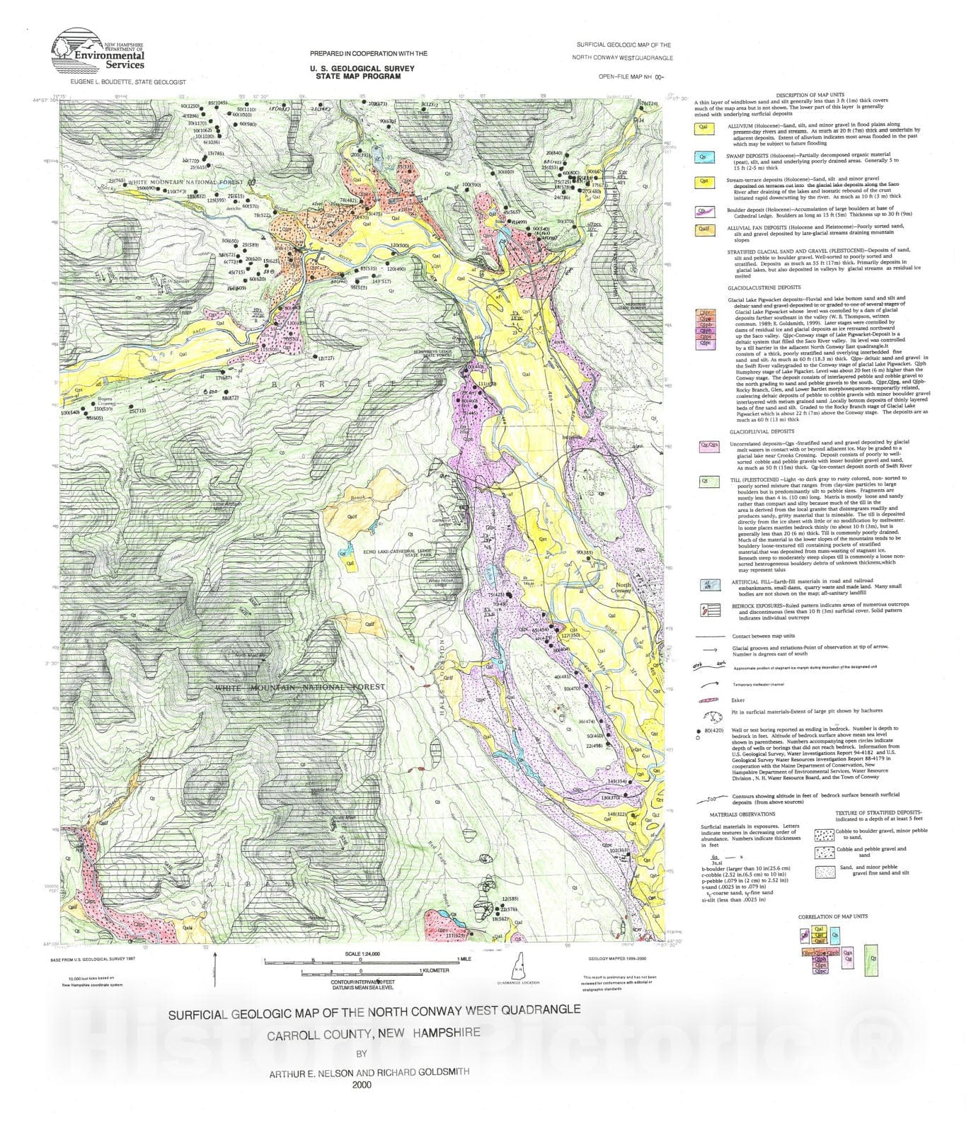 Map : Surficial Geologic Map of the North Conway West 7.5 minute quadrangle, 2000 Cartography Wall Art :