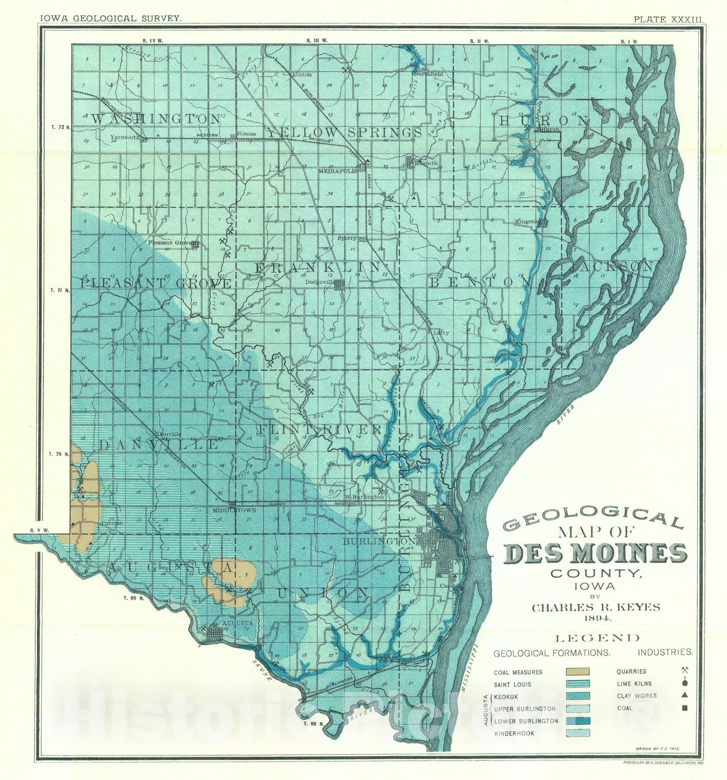 Map : Economic geology of Des Moines County [Iowa], 1895 Cartography Wall Art :