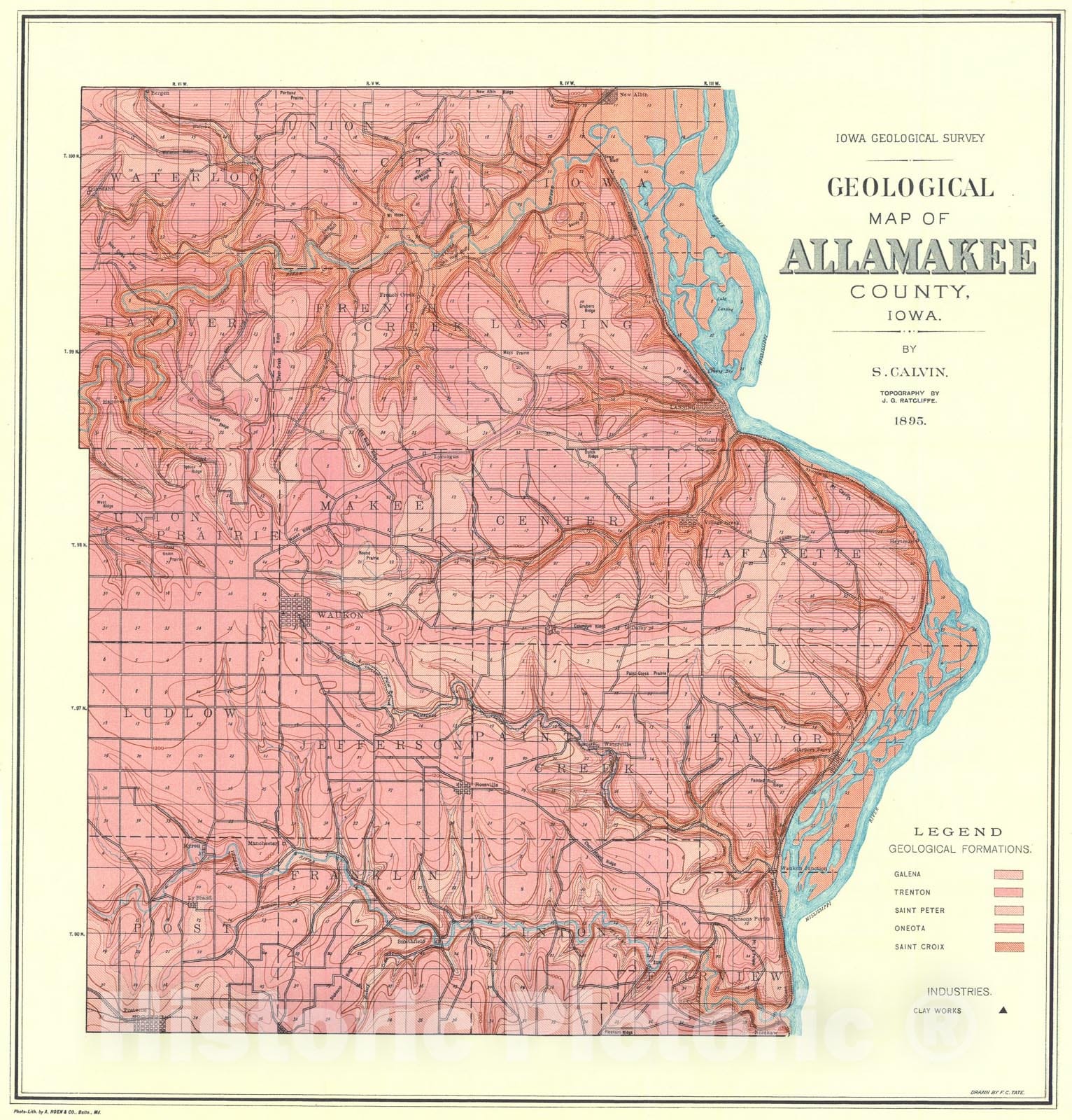 Map : Geology of Allamakee County [Iowa], 1895 Cartography Wall Art :