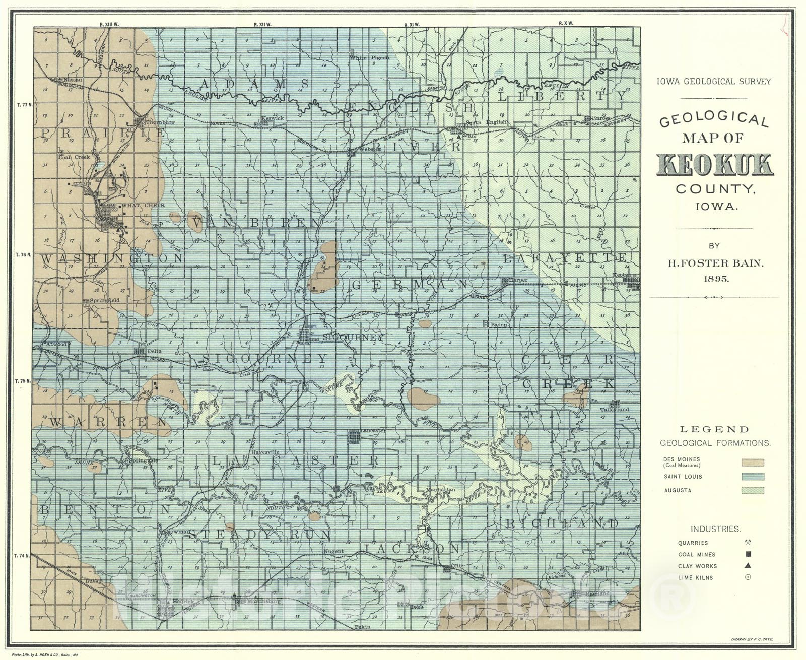 Map : Geology of Keokuk County [Iowa], 1895 Cartography Wall Art :