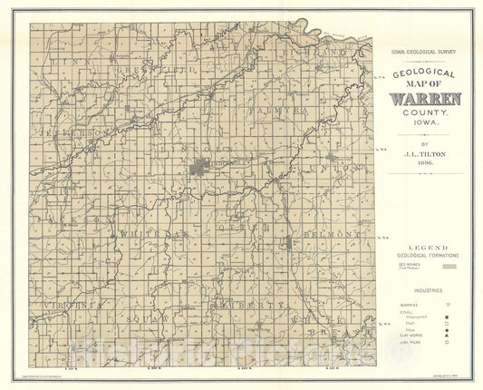 Map : Geology of Warren County [Iowa], 1896 Cartography Wall Art :