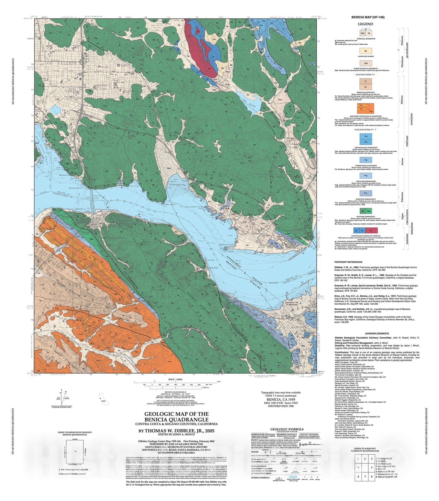 Map : Geologic map of the Benicia quadrangle, Contra Costa & Solano Counties, California, 2005 Cartography Wall Art :