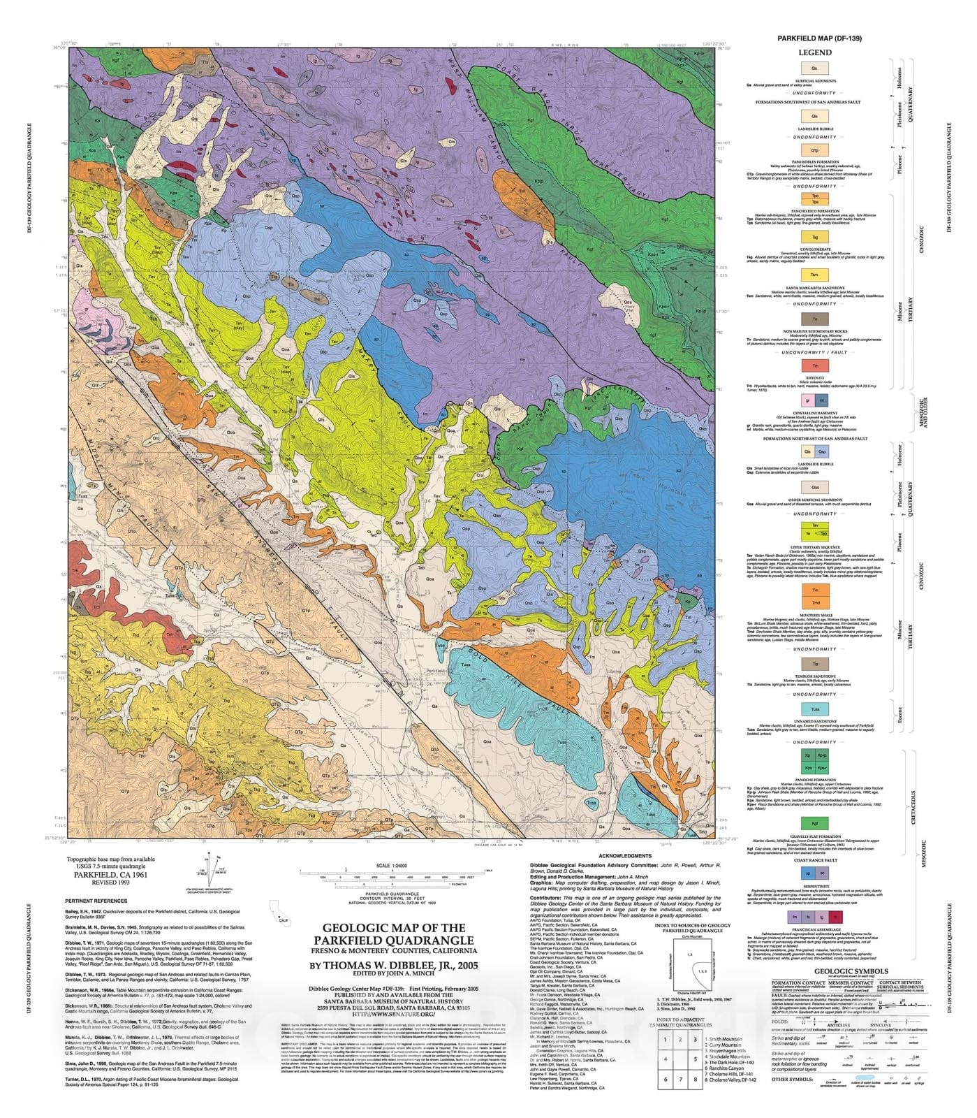 Map : Geologic map of the Parkfield quadrangle, Fresno & Monterey Counties, California, 2005 Cartography Wall Art :