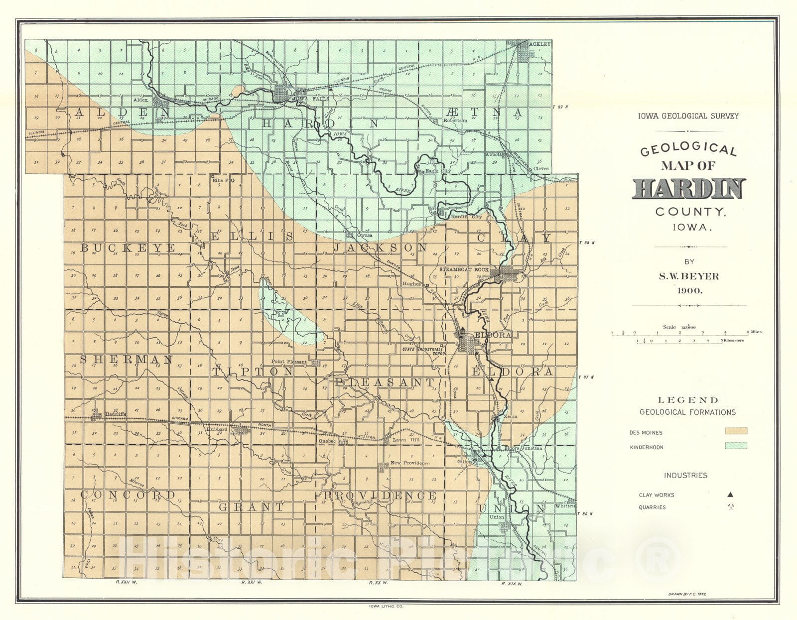 Map : Geology of Hardin County [Iowa], 1900 Cartography Wall Art :