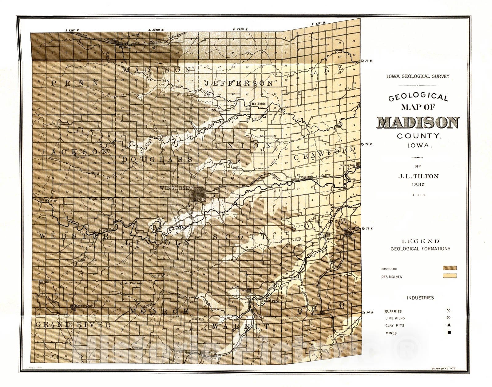 Map : Geology of Madison County [Iowa], 1897 Cartography Wall Art :