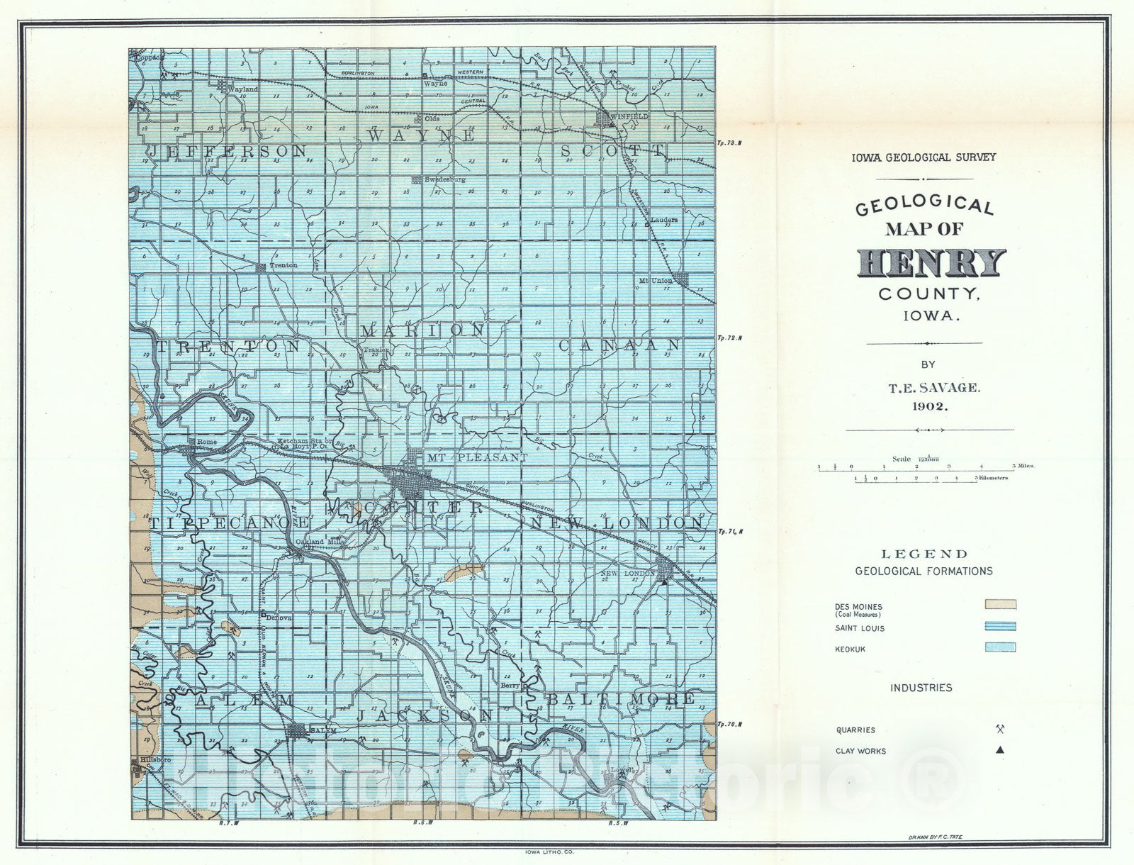 Map : Geology of Henry County [Iowa], 1902 Cartography Wall Art :