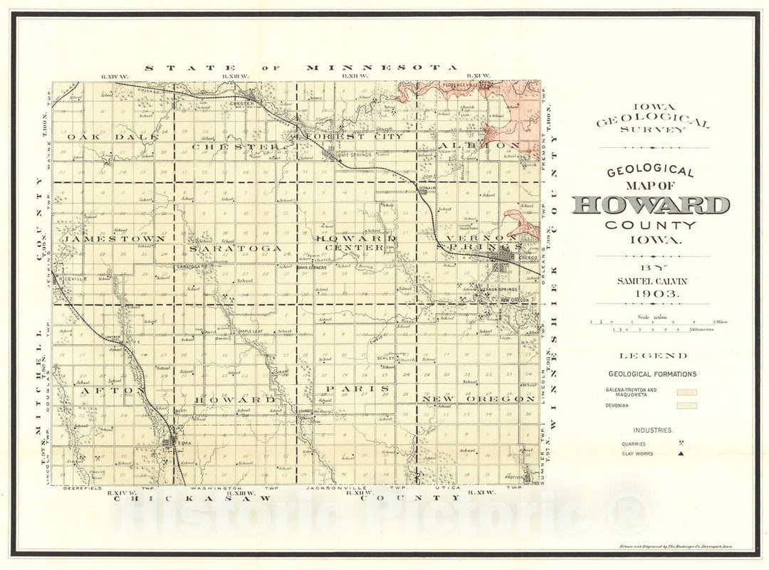 Map : Geology of Howard County [Iowa], 1903 Cartography Wall Art :