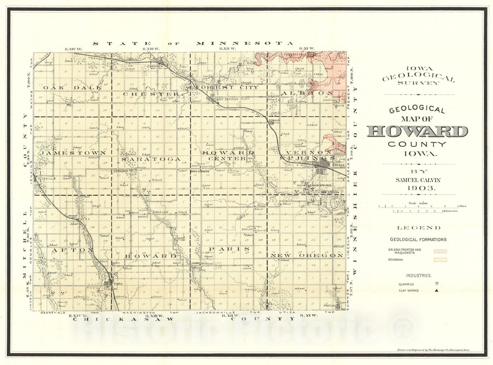 Map : Geology of Howard County [Iowa], 1903 Cartography Wall Art :