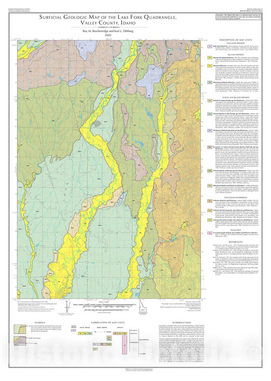 Map : Surficial Geologic Map of the Lake Fork Quadrangle, Valley County, Idaho, 2005 Cartography Wall Art :