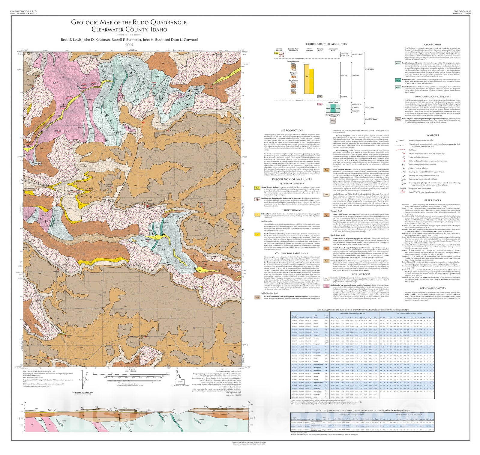 Map : Geologic Map of the Rudo Quadrangle, Clearwater County, Idaho, 2005 Cartography Wall Art :