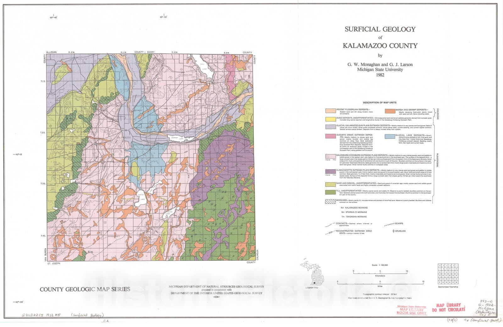 Map : Surficial Geology of Kalamazoo County, 1982 Cartography Wall Art :