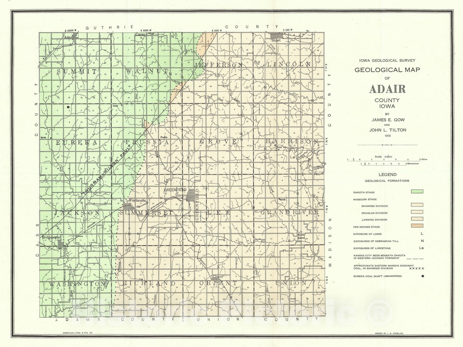 Map : Geology of Adair County [Iowa], 1920 Cartography Wall Art :