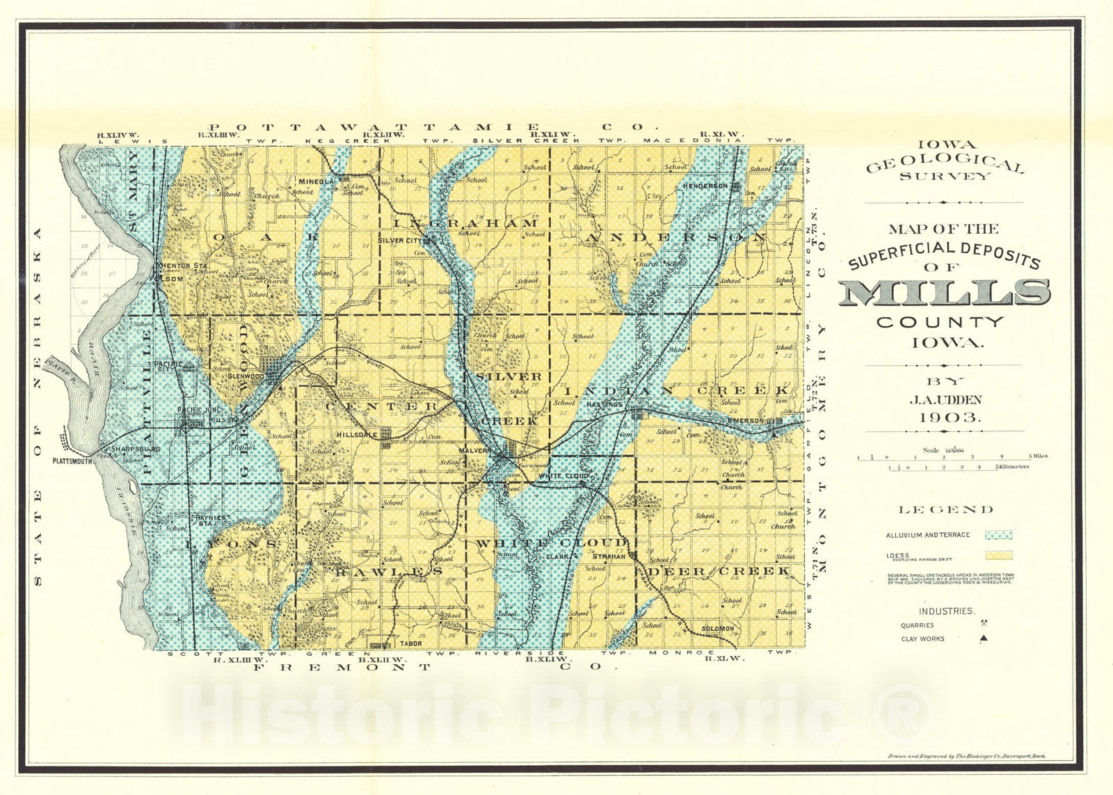 Map : Geology of Mills and Fremont Counties [Iowa], 1903 Cartography Wall Art :