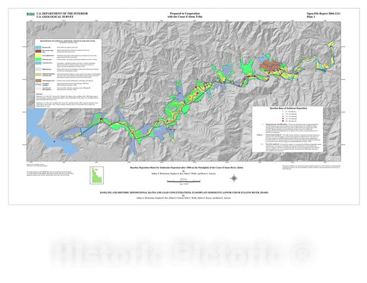 Map : Baseline and historic depositional rates and lead concentrations, floodplain sediments, lower Coeur d'Alene River, Idaho, 2004 Cartography Wall Art :