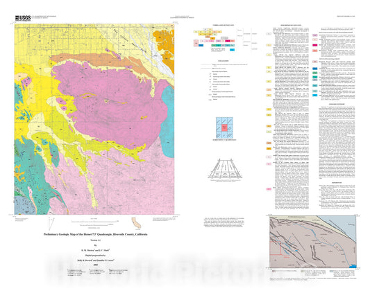 Map : Preliminary geologic map of the Hemet 7.5' quadrangle, Riverside County, California, 2005 Cartography Wall Art :