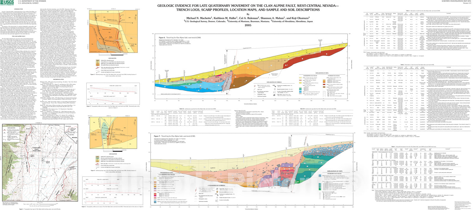 Map : Geologic evidence for Late Quaternary movement on the Clan Alpine fault, west-central Nevada -- trench logs, scarp profiles, 2005 Cartography Wall Art :