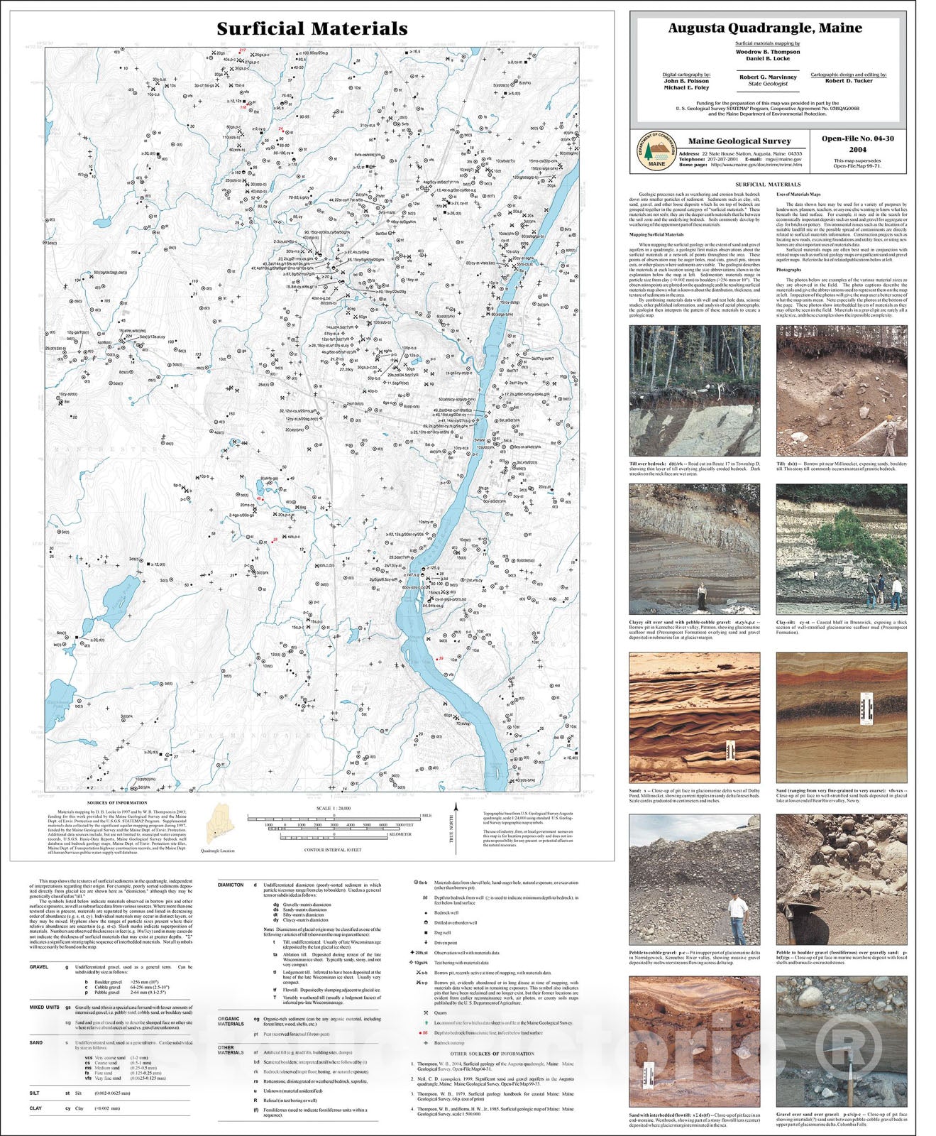Map : Surficial Materials of the Augusta quadrangle, Maine, 2004 Cartography Wall Art :