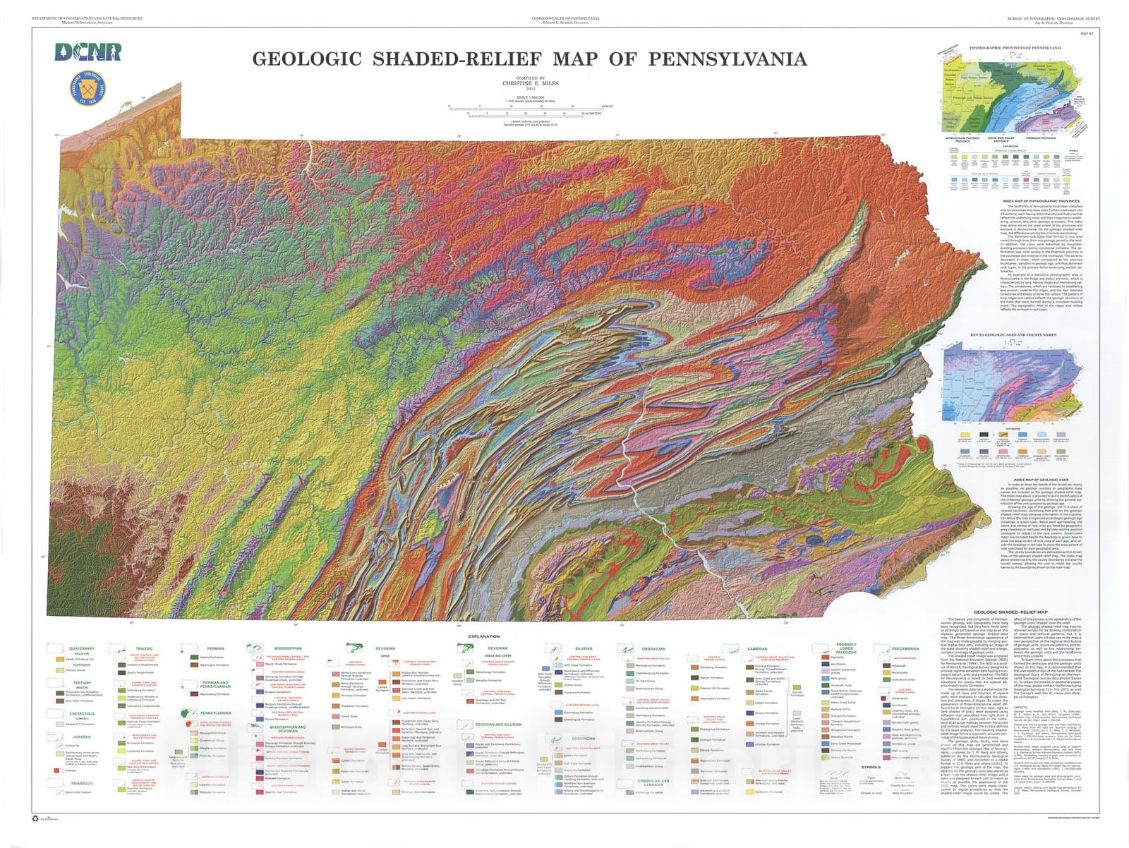 Map : Geologic shaded-relief map of Pennsylvania, 2003 Cartography Wall Art :