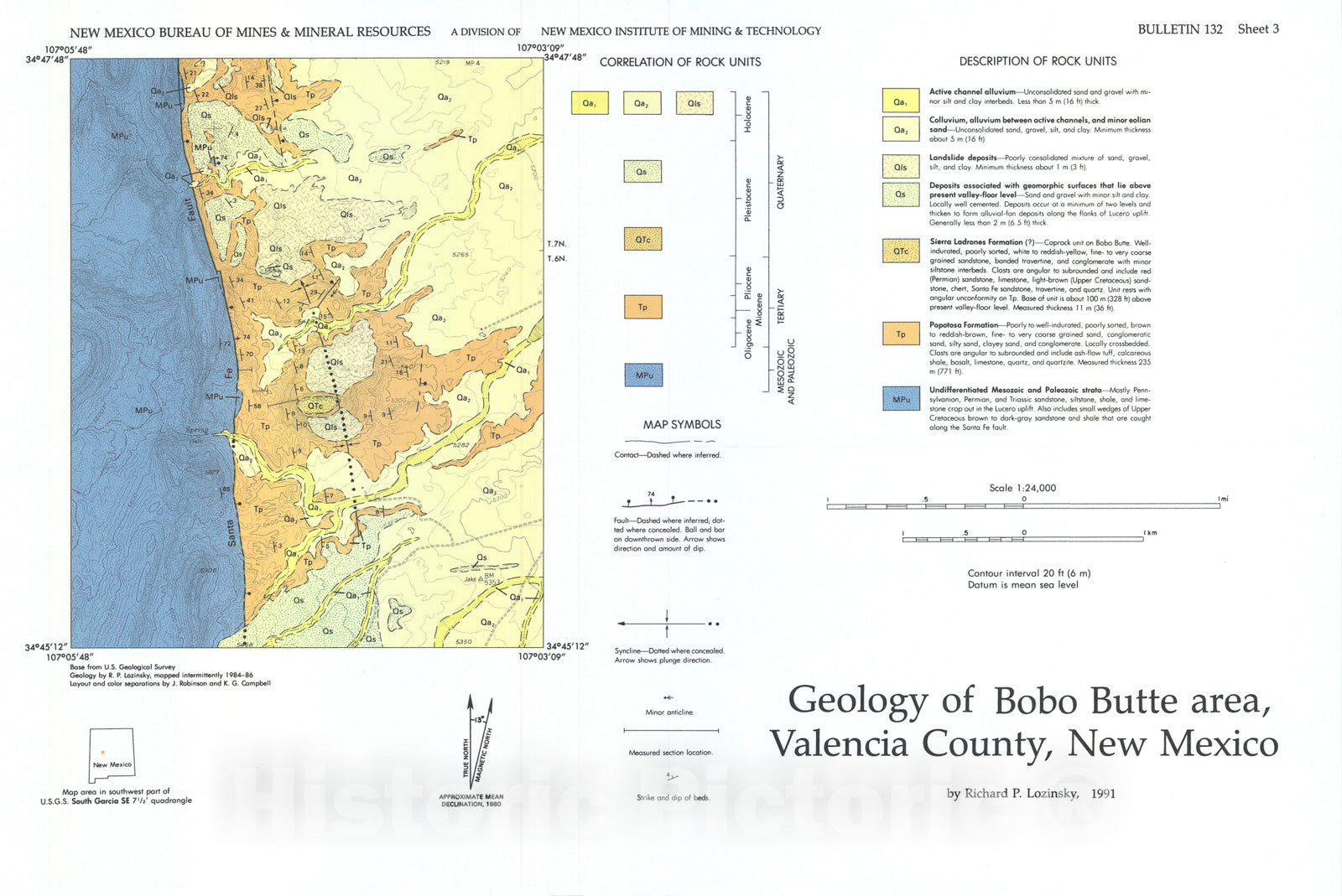 Map : Geology of Bobo Butte area, Valencia County, New Mexico, 1991 Cartography Wall Art :