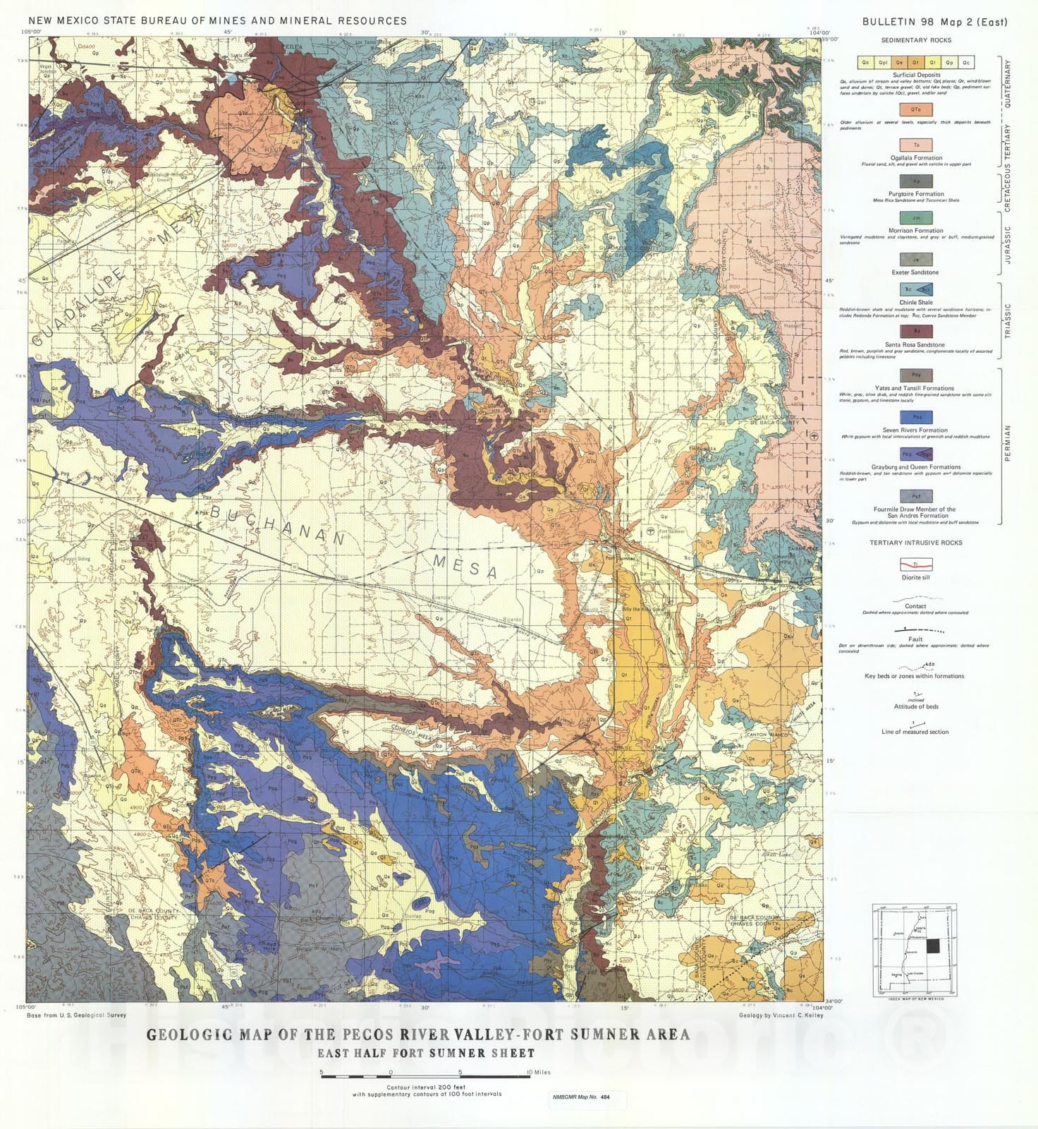 Map : Geologic map of the Pecos River Valley-Fort Sumner area, 1972 Cartography Wall Art :