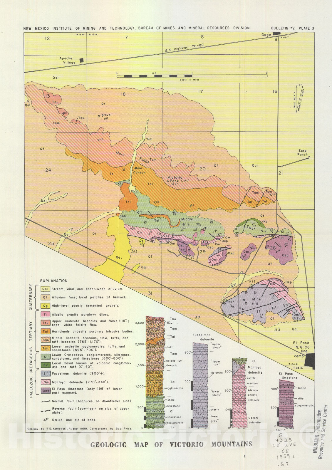 Map : Geologic map of Victorio Mountains, 1961 Cartography Wall Art :